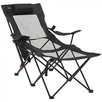 Chaise de camping pliable réglable avec repose-pied, porte-gobelets, coussin appui-tête et sac de transport