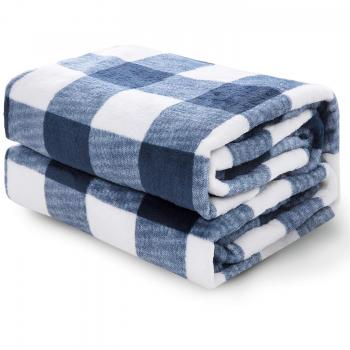 Soft Microfiber Flannel Blanket – Navy & White, Travel Size