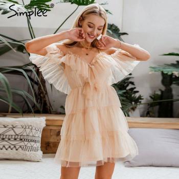 Mini vestido de encaje con tirantes y volantes para club