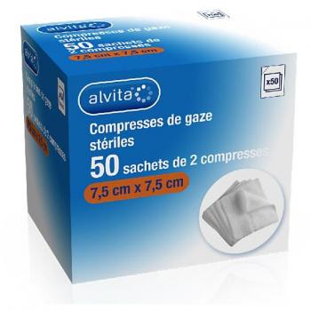 Alvita Compresses gaze stériles 7,5x7,5cm