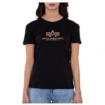 Alpha Industries Damen New Basic T-HOL Frauen Shirt Schwarz/Gold Kristall XL