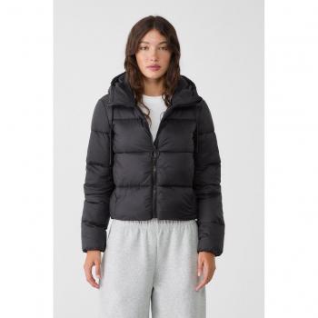 Stradivarius Komfort‑Steppjacke mit Kapuze, Schwarz, Größe M