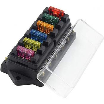 Support de bloc de fusibles 6 voies avec couvercle, 12 V / 24 V