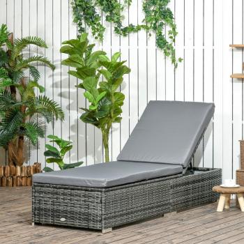 Outsunny Wicker Reclining Sun Lounger Garden Chair Grey