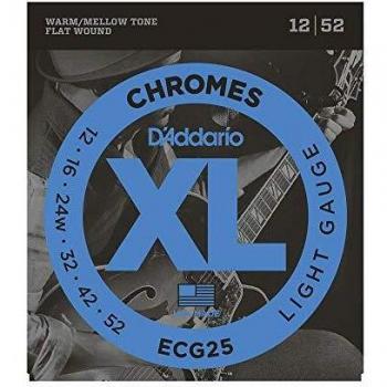 D'Addario ECG25 Chromes Light Flat Wound Electric Guitar Strings (12-52)