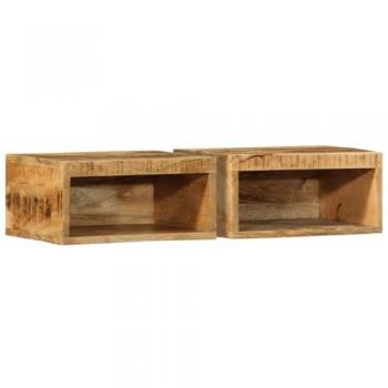 Mobile TV a Parete in Legno Grezzo di Mango 2 pz