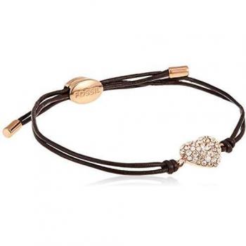 Bracciale in Acciaio Inossidabile e Pelle, Design Fossil con Zircone Cubico