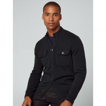 Hackett London: Cárdigan Masculino Verde Oscuro con Bolsillos