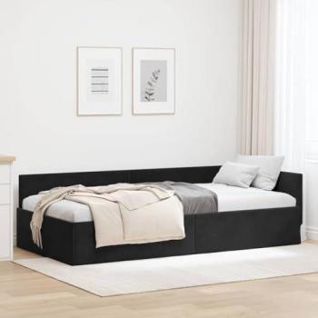 Chambre compacte : cadre d’angle noir 90 × 190 cm avec tête de lit intégrée