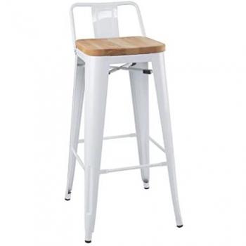 Bolero Bistro White High Backstool Pack – 4 Units with Wood Seat