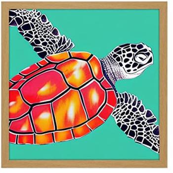 Turtle Tide Red Shell Acrylic Print, 16x16 – Framed Ocean Scene