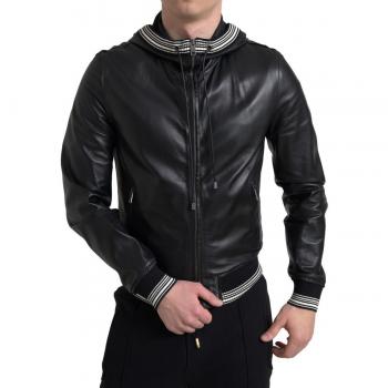 Dolce & Gabbana Black Leather Hooded Jacket for Men