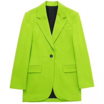 Chaqueta de Traje Verde para Mujer, Blazer Vintage de Un Solo Botón, 2022