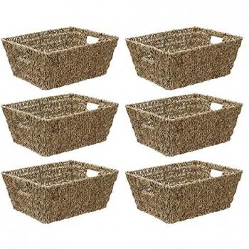Large Hand Woven Seagrass Rectangular Storage Basket Set of 6
