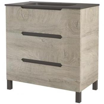 Ondee Alaska 80 cm : meuble à poser, bois, 3 tiroirs, plan vasque noir