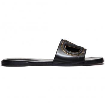 V-Logo Cut‑Out Women's Leather Sandals – Black, Size 39