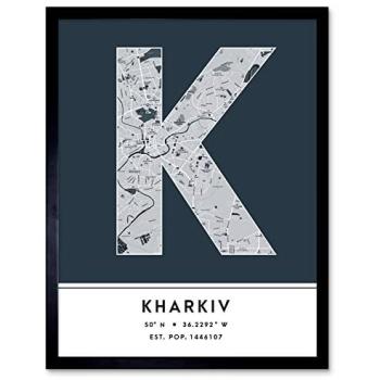 Stylish Kharkiv Map Typography Framed Word Art