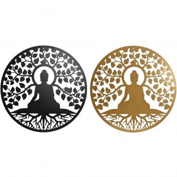 Panel Decorativo Buda Oriental Negro Dorado 100 x 1 x 100 cm (2 Unidades)