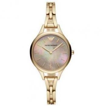 Emporio Armani Gold-Tone Watch with Leather Band AR11140