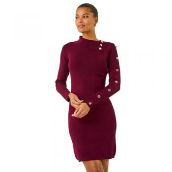 Robe à Col Roulé Rouge avec Boutons