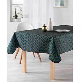Set Nappes Peacock Dark Blue gaufree Anti-Taches Couleurs Décoration Printemps (150 x 200 cm)