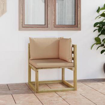 Sofá de esquina para exterior con cojines de madera verde