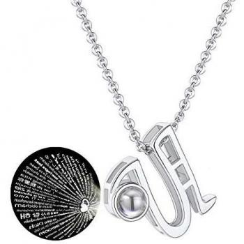 Collar con Colgante Letra Platino Te Amo en 100 Idiomas