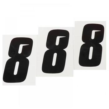 Pack 3 stickers moto – Numéro 8 noir (10 × 5 cm)