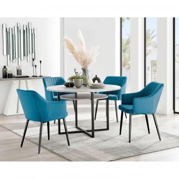 Adley Grey Round Dining Table & 4 Black Leg Velvet Chairs
