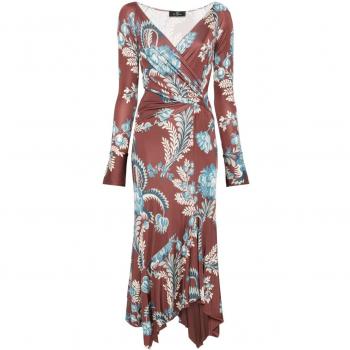 Etro Women's Multicolor Floral Foliage Midi Dress Size M