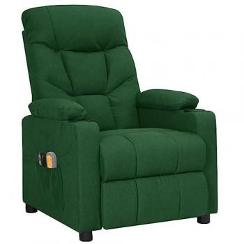 Siège de Salon Inclinable de Massage Électrique avec Dossier et Repose-pied Ajustables en Tissu Vert Foncé 3098833