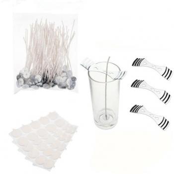 Kit de fabrication de bougies, 50 mèches et autocollants, 3 supports