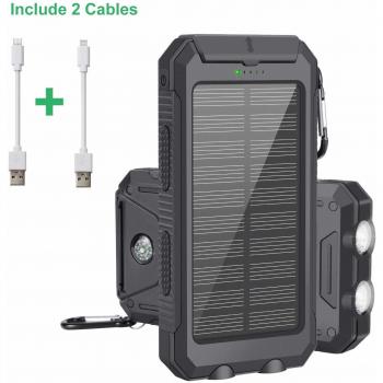 Caricabatterie Portatile Solare 10k mAh con 2 USB, LED, e Bussola Impermeabile