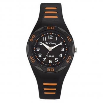 Montre Tekday Femme 653491 – Bracelet couleur sombre et éclat d’orange