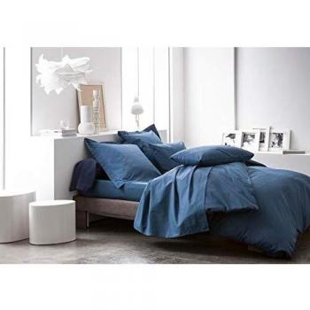 Drap housse en coton 57 fils l 160 x L 200 cm bleu