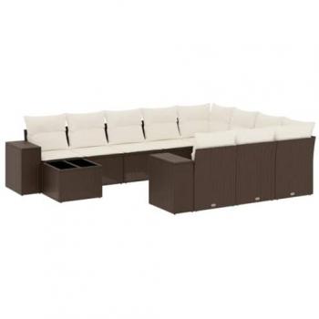 VidaXL Outdoor‑Lounge‑Set 11‑teilig, Braun‑Poly‑Rattan Sofas und Kissen