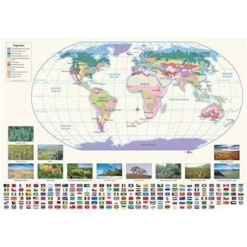 150x100cm World Map with National Flags and Vegetation, Waterproof