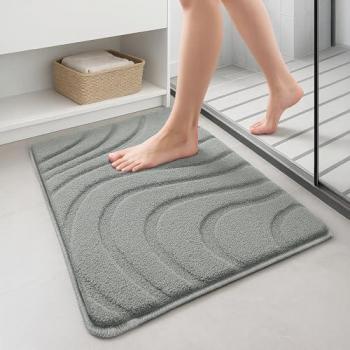 Microfibre Tapis de Bain Ondulé Antidérapant VOUNOT® 60x110 cm Gris