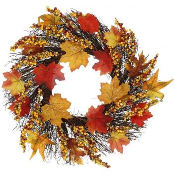 Door Wreath with Maple Leaves and Pumpkins