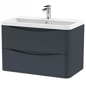 Soft Black 800mm Wall Mounted 2 Drawer Vanity Unit with Polymarble Basin