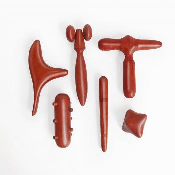 Masseur à main & pied en bois rouge – Pack 6 pièces