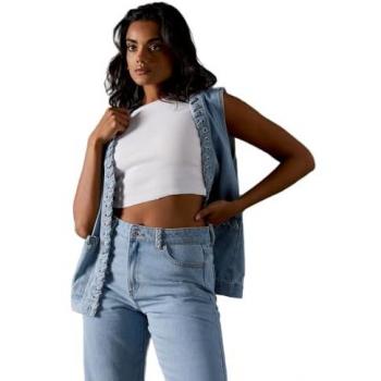 Light Wash Whipstitch Denim Waistcoat for Women