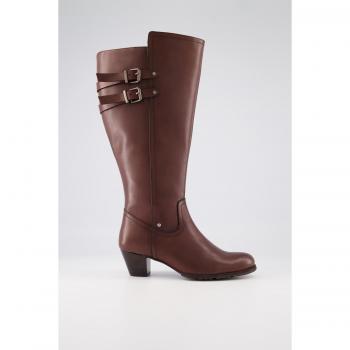 Stivali in pelle per donna, marroni, taglia 41, XL, con zip e decorazione a linguetta