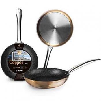 Poêle Induction Cuivre 16 cm, Aluminium Antiadhésif Style Pierre