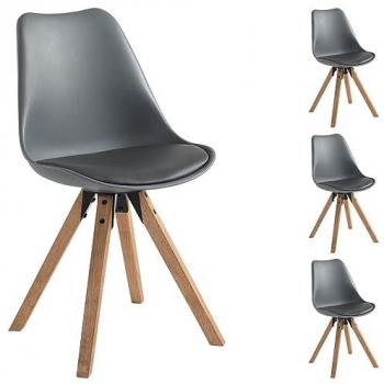 Lot de 4 chaises de salle à manger design scandinave TYSON en bois massif et plastique gris