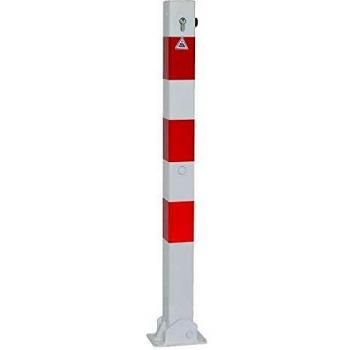 Schake Absperrpfosten Typ 470UZB, umlegbar, zum Aufdübeln + Profilzylinder, 70x70mm, weiß / rot