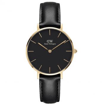 Daniel Wellington Petite Sheffield 32mm Black Leather Women's Quartz Watch