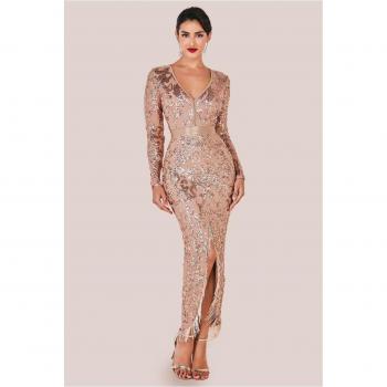 Tassel & Sequin Front Split Maxi Dress