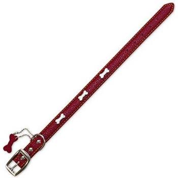 Collar para perros de piel con huesitos rojos