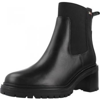 TOMMY HILFIGER Boots FLAG MID HEEL LEATHER CHELSEA Noir 36,37,38,39,40,41